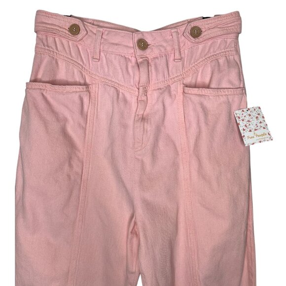 Free People City of Lights Soft Pink High Waist Tapered Cotton Pants Size 31 NWT - Picture 5 of 13